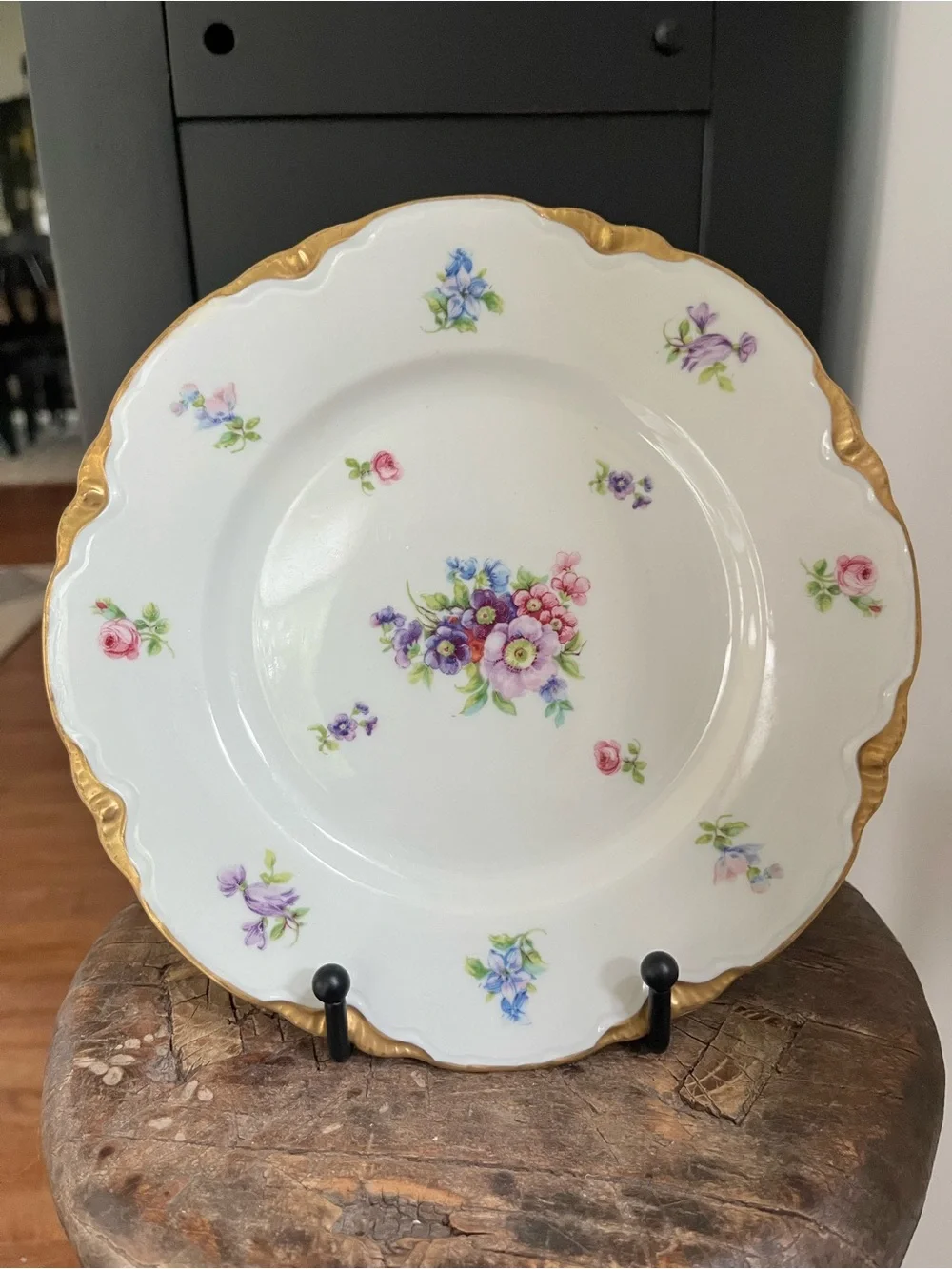 Vintage Warwick China Floral 7.75” Plate Gold Scalloped Edge
